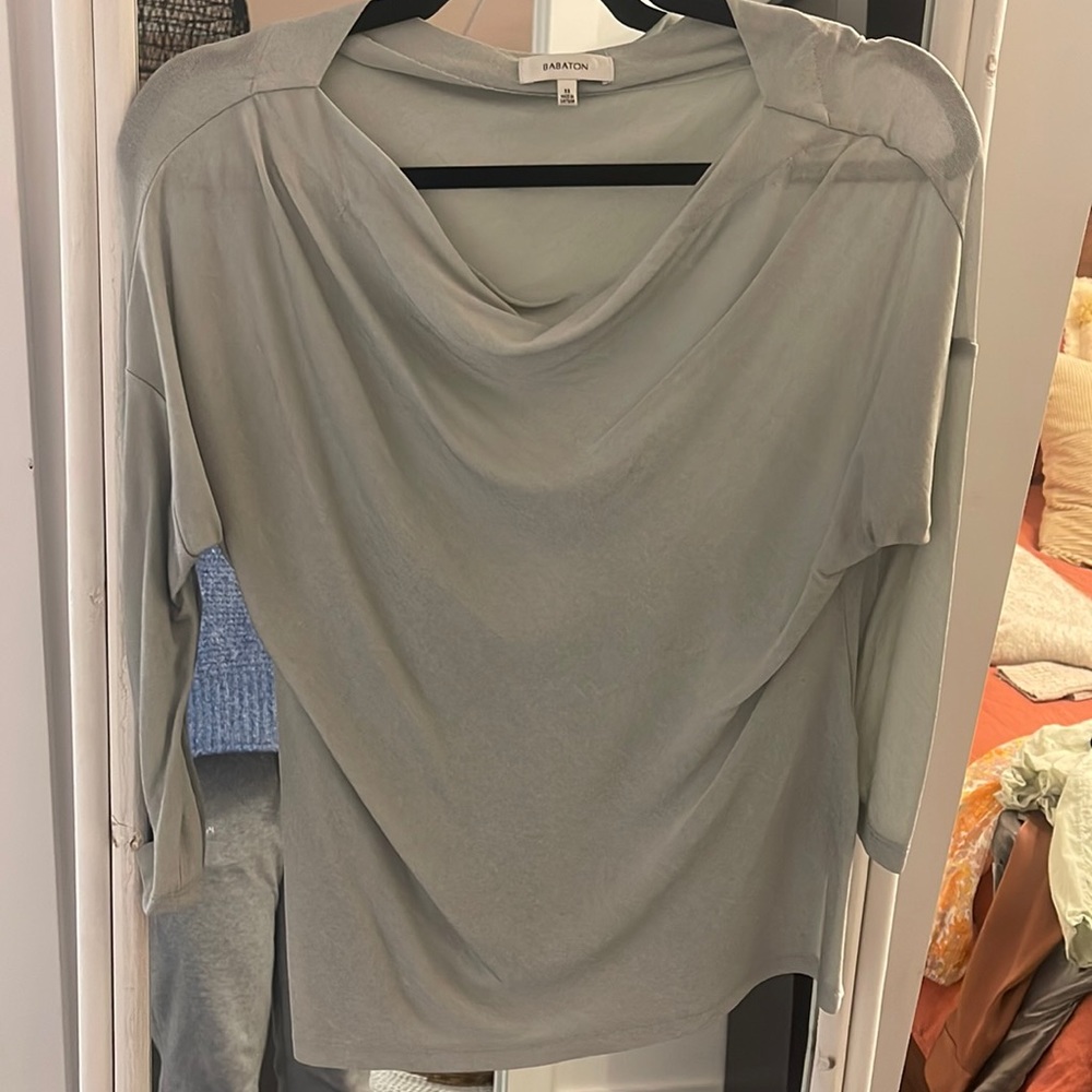 Babaton XS blouse in a baby blue grey